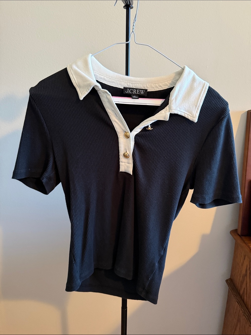 J.Crew Black Vintage rib polo T-shirt
